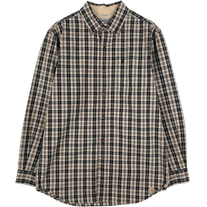 Carhartt Relaxed Fit Check Pattern Long Sleeve Button Down Work Shirt, Men's Medium cotton Beige type Vintage Second Hand