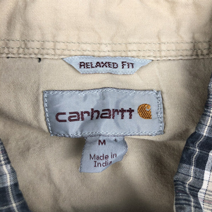 Carhartt Relaxed Fit Check Pattern Long Sleeve Button Down Work Shirt, Men's Medium cotton Beige type Vintage Second Hand
