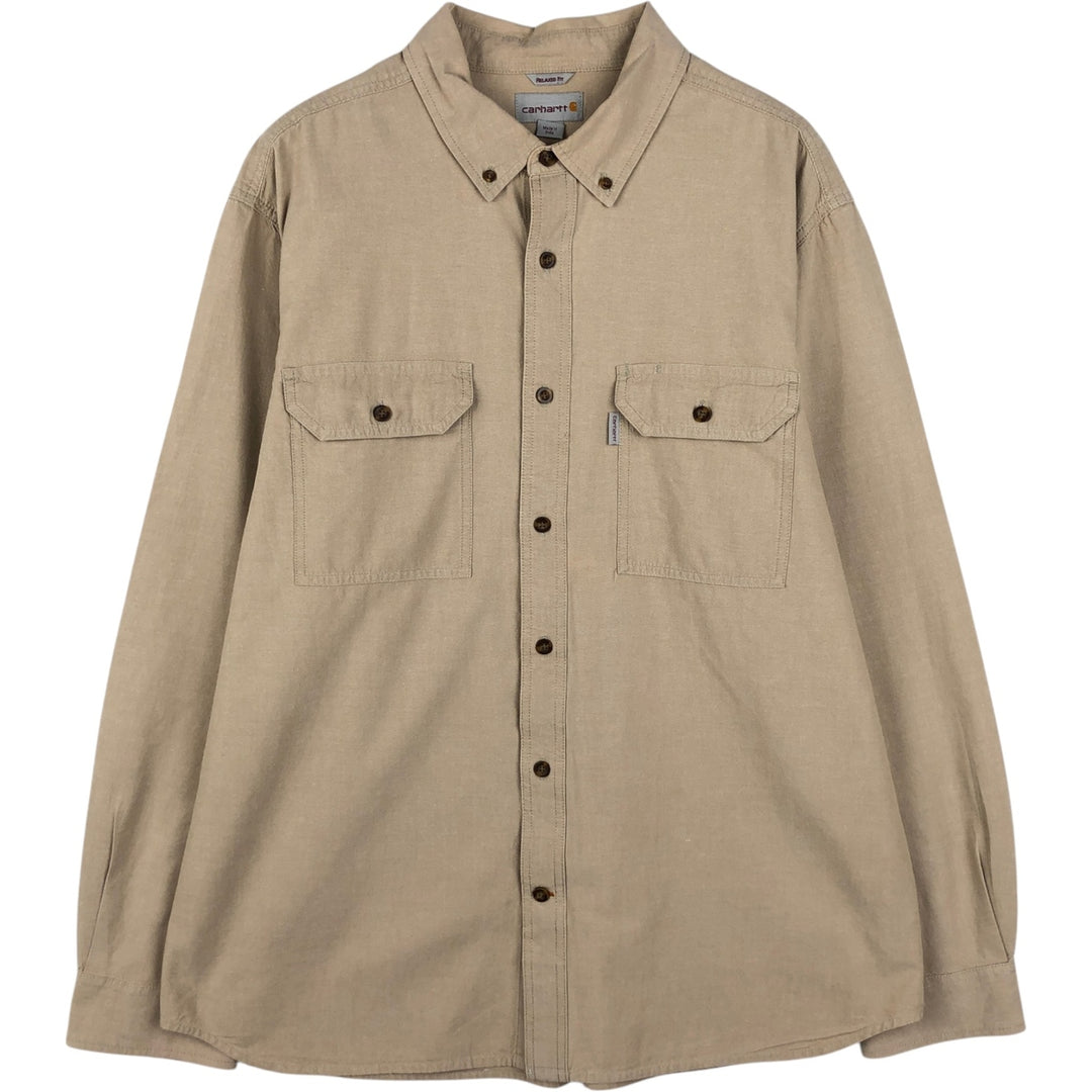 Carhartt Relaxed Fit Long Sleeve Button Down Work Shirt, Men's XL cotton Beige type Vintage Second Hand