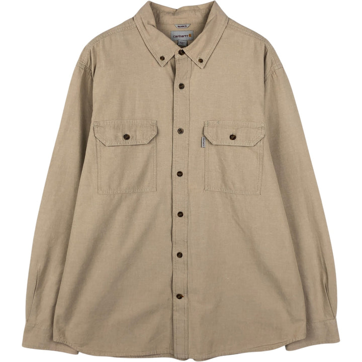 Carhartt Relaxed Fit Long Sleeve Button Down Work Shirt, Men's XL cotton Beige type Vintage Second Hand