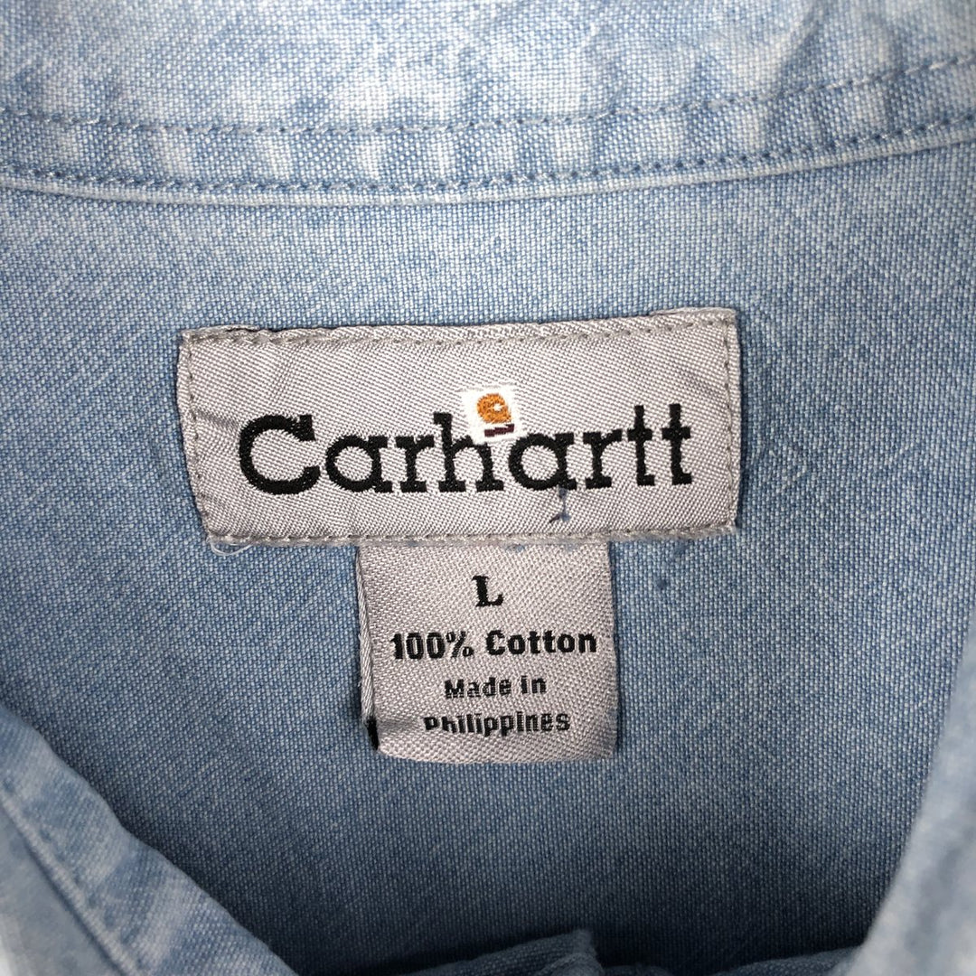 2000'S Carhartt Long-Sleeve Button-Down Work Shirt, Men's Size L (approx.) cotton Blue type light blue Vintage Second Hand