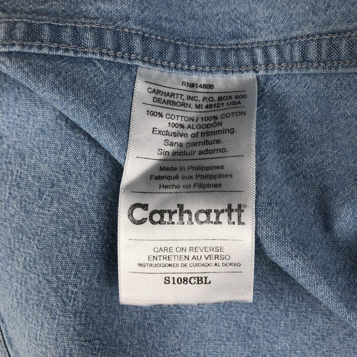 2000'S Carhartt Long-Sleeve Button-Down Work Shirt, Men's Size L (approx.) cotton Blue type light blue Vintage Second Hand
