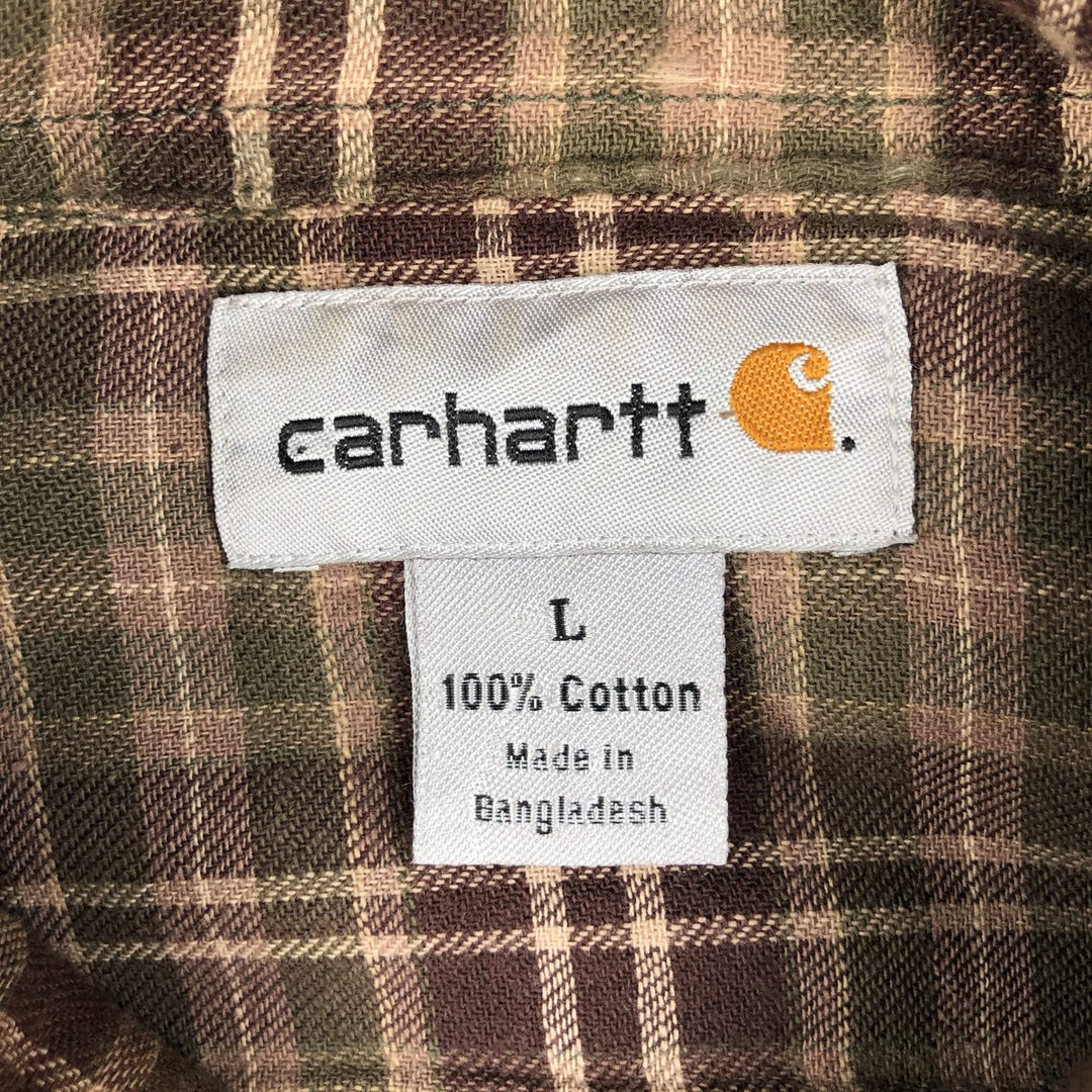 Carhartt Long Sleeve Duck Work Shirt, Men's Size L cotton Khaki type Vintage Second Hand
