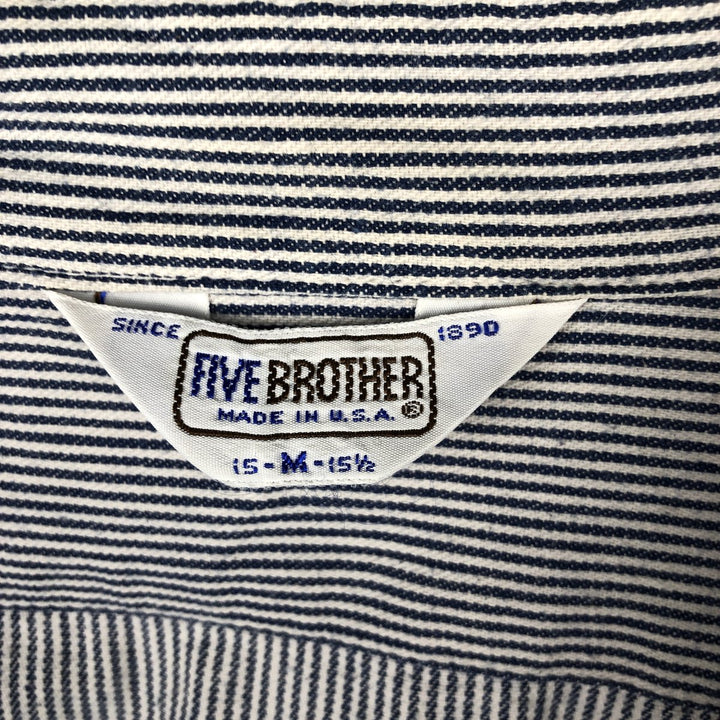70s-80'S Five Brother Hickory Stripe Half-Zip Long-Sleeve Work Shirt, Made in USA, Men's Size M (Equivalent), Vintage cotton blue type Vintage Second Hand