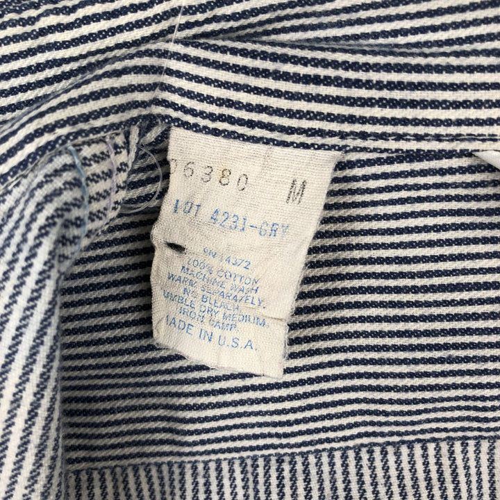 70s-80'S Five Brother Hickory Stripe Half-Zip Long-Sleeve Work Shirt, Made in USA, Men's Size M (Equivalent), Vintage cotton blue type Vintage Second Hand