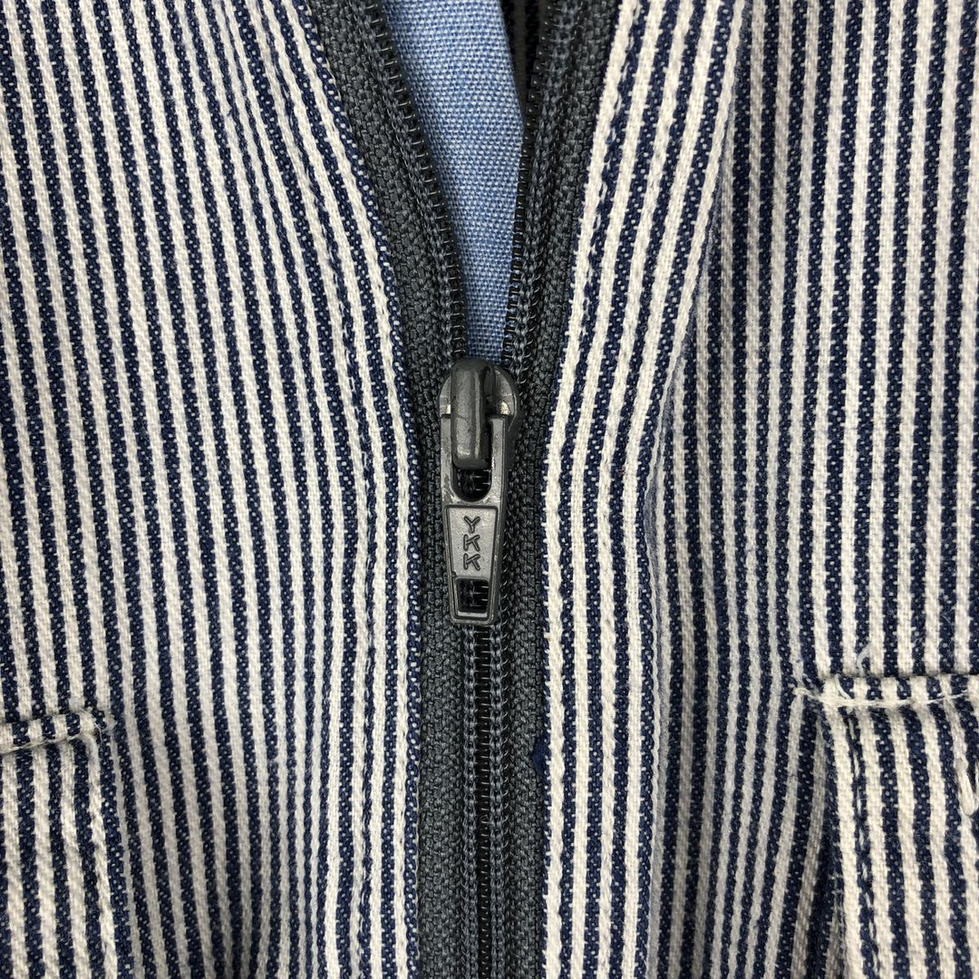 70s-80'S Five Brother Hickory Stripe Half-Zip Long-Sleeve Work Shirt, Made in USA, Men's Size M (Equivalent), Vintage cotton blue type Vintage Second Hand