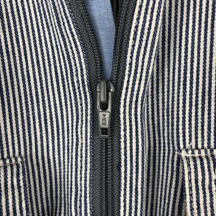 70s-80'S Five Brother Hickory Stripe Half-Zip Long-Sleeve Work Shirt, Made in USA, Men's Size M (Equivalent), Vintage cotton blue type Vintage Second Hand