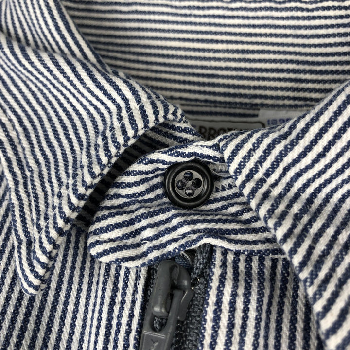 70s-80'S Five Brother Hickory Stripe Half-Zip Long-Sleeve Work Shirt, Made in USA, Men's Size M (Equivalent), Vintage cotton blue type Vintage Second Hand