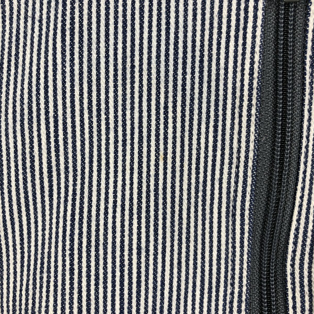 70s-80'S Five Brother Hickory Stripe Half-Zip Long-Sleeve Work Shirt, Made in USA, Men's Size M (Equivalent), Vintage cotton blue type Vintage Second Hand