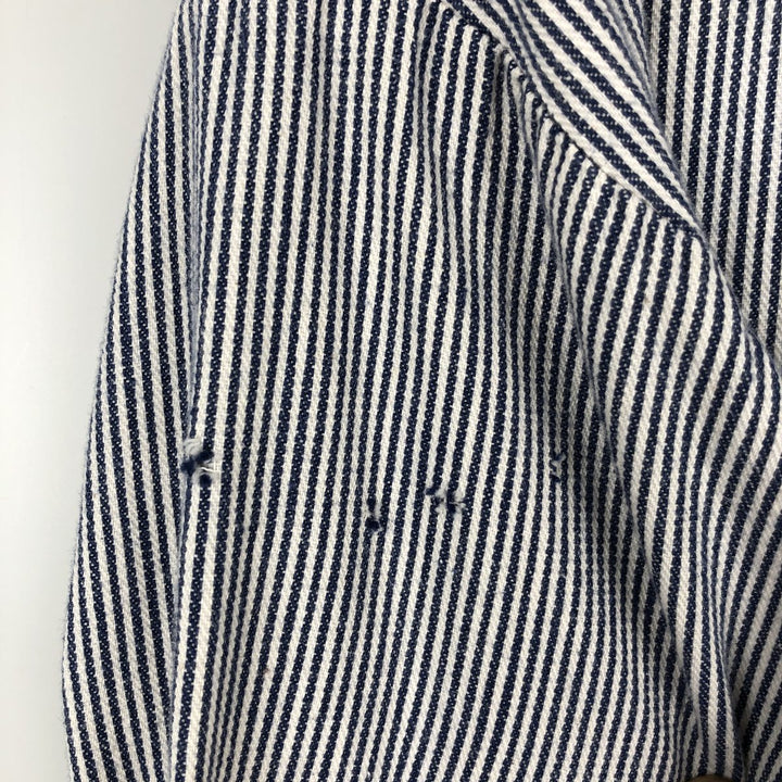 70s-80'S Five Brother Hickory Stripe Half-Zip Long-Sleeve Work Shirt, Made in USA, Men's Size M (Equivalent), Vintage cotton blue type Vintage Second Hand