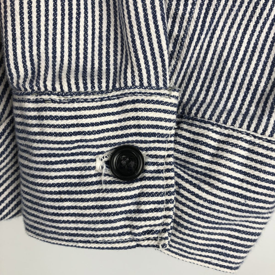 70s-80'S Five Brother Hickory Stripe Half-Zip Long-Sleeve Work Shirt, Made in USA, Men's Size M (Equivalent), Vintage cotton blue type Vintage Second Hand
