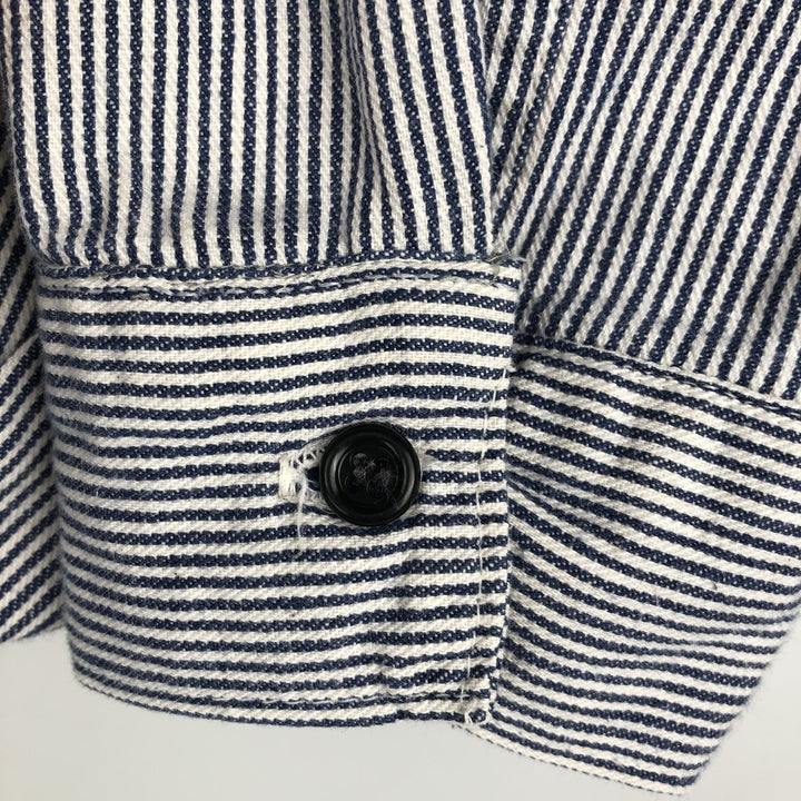 70s-80'S Five Brother Hickory Stripe Half-Zip Long-Sleeve Work Shirt, Made in USA, Men's Size M (Equivalent), Vintage cotton blue type Vintage Second Hand