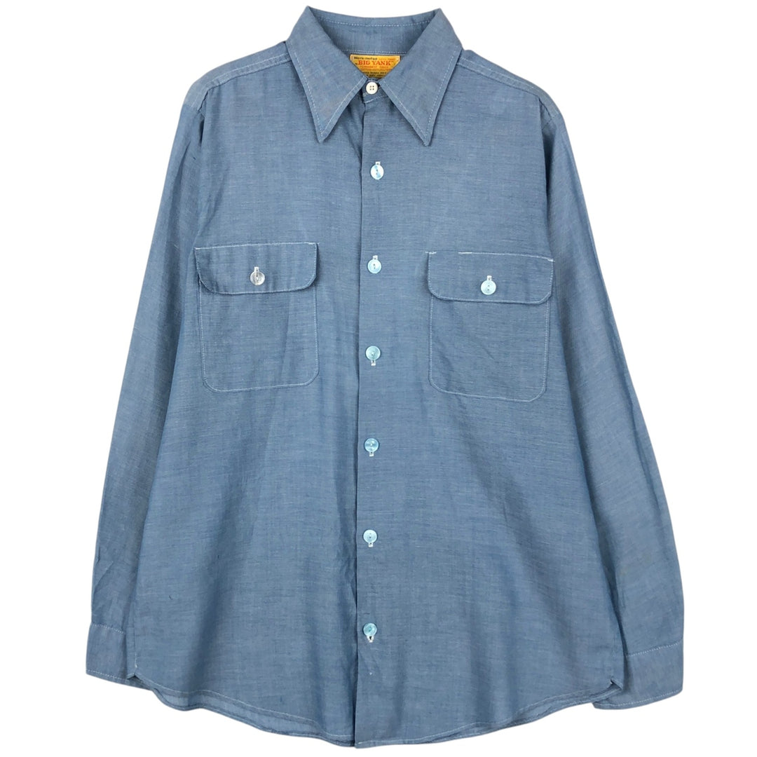70'S Big Yank Long-Sleeve Chambray Shirt, Men's Size L (Equivalent), Vintage cotton blue type Vintage Second Hand