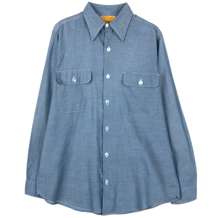 70'S Big Yank Long-Sleeve Chambray Shirt, Men's Size L (Equivalent), Vintage cotton blue type Vintage Second Hand