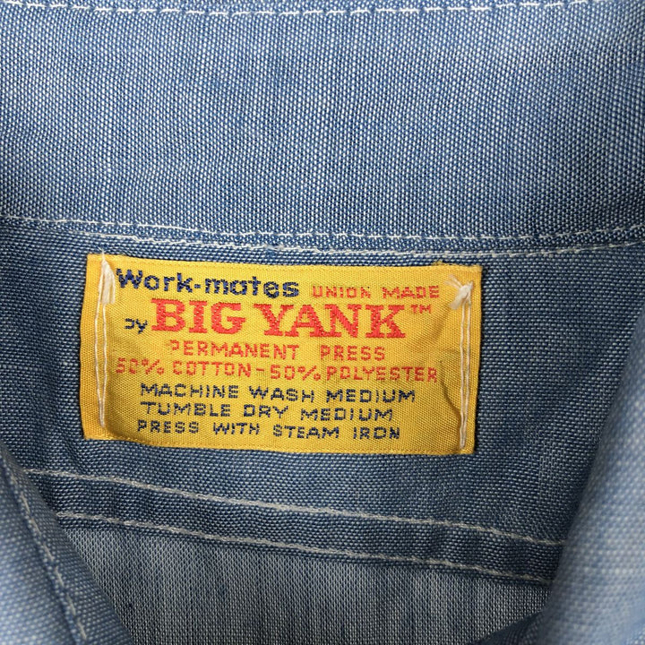 70'S Big Yank Long-Sleeve Chambray Shirt, Men's Size L (Equivalent), Vintage cotton blue type Vintage Second Hand