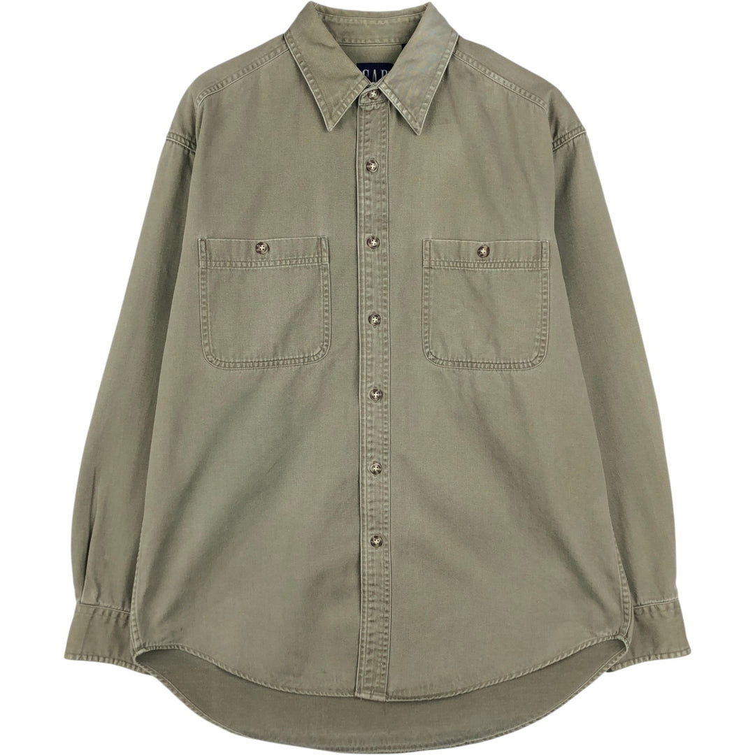 90'S GAP (Old GAP) Long-Sleeve Work Shirt, Men's Size M (approx.) cotton Khaki type sage green Vintage Second Hand