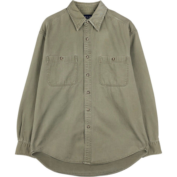 90'S GAP (Old GAP) Long-Sleeve Work Shirt, Men's Size M (approx.) cotton Khaki type sage green Vintage Second Hand