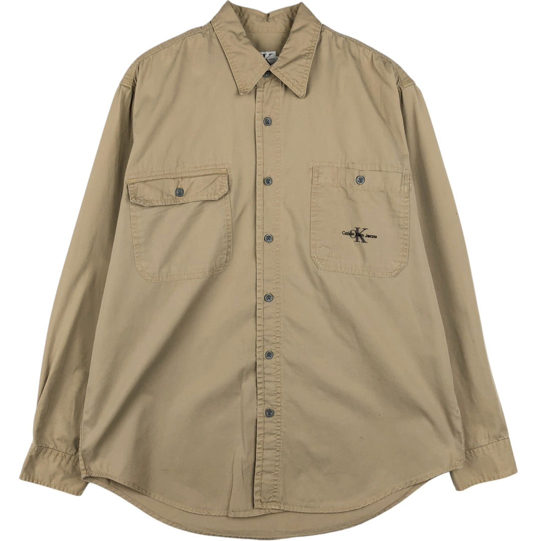 1990'S Calvin Klein Jeans Long-Sleeve Cotton Shirt, Men's Size M (approx.), Vintage cotton Beige type Vintage Second Hand