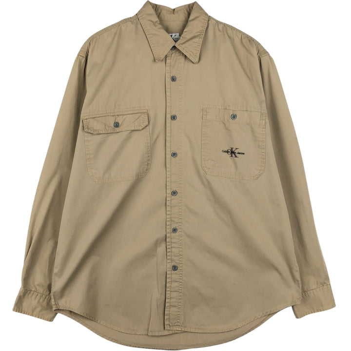 1990'S Calvin Klein Jeans Long-Sleeve Cotton Shirt, Men's Size M (approx.), Vintage cotton Beige type Vintage Second Hand
