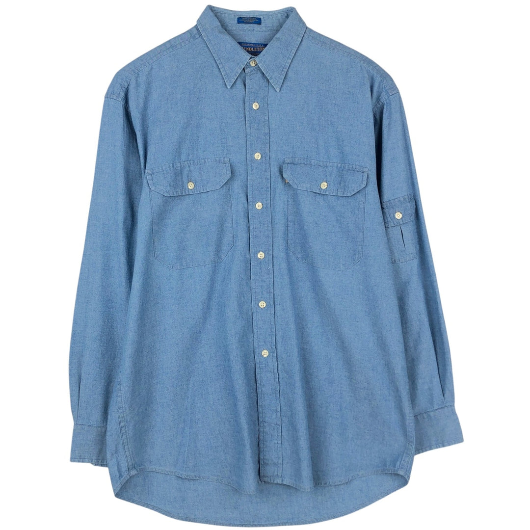 Pendleton long-sleeved chambray shirt, men's size M (approx.), vintage. cotton blue type Vintage Second Hand