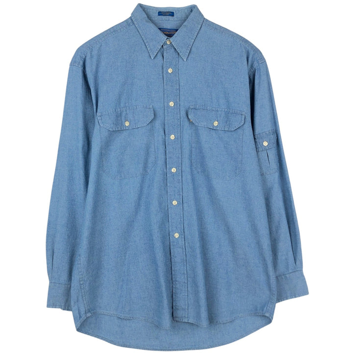 Pendleton long-sleeved chambray shirt, men's size M (approx.), vintage. cotton blue type Vintage Second Hand