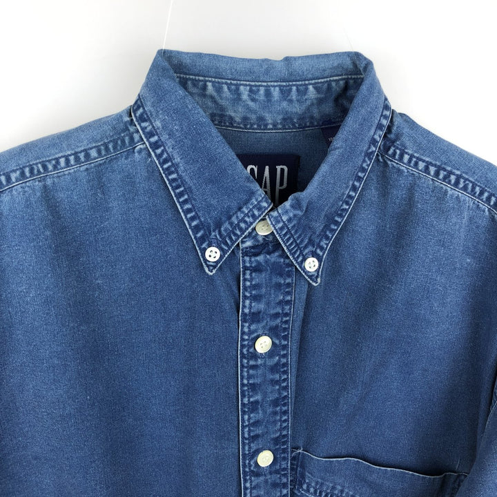 90'S GAP (Old GAP) Long-Sleeve Button-Down Shirt, Men's Size S (Equivalent), Vintage cotton blue type Vintage Second Hand