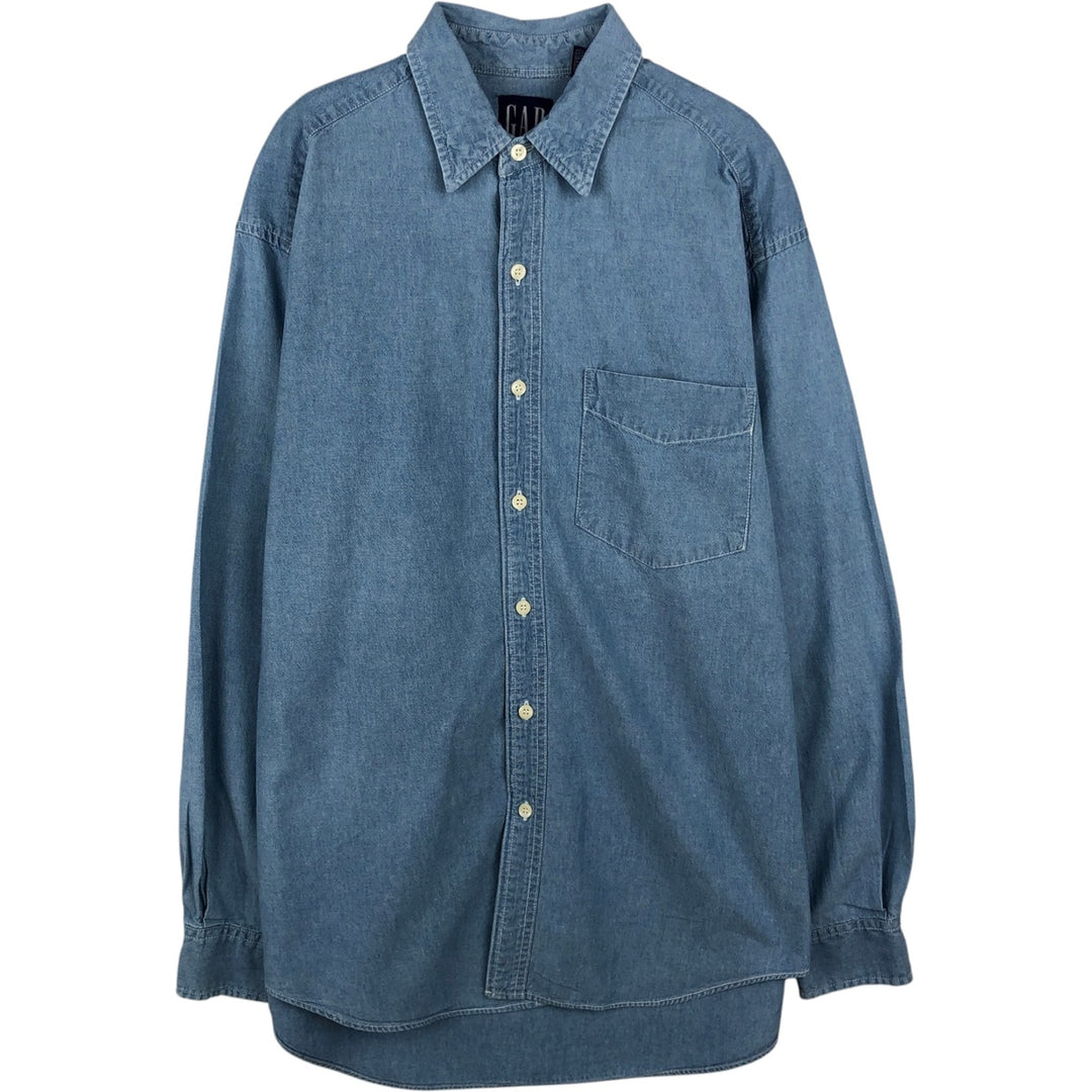 90'S GAP (Old GAP) Long-Sleeve Chambray Shirt, Men's Size M (Equivalent), Vintage cotton blue type Vintage Second Hand