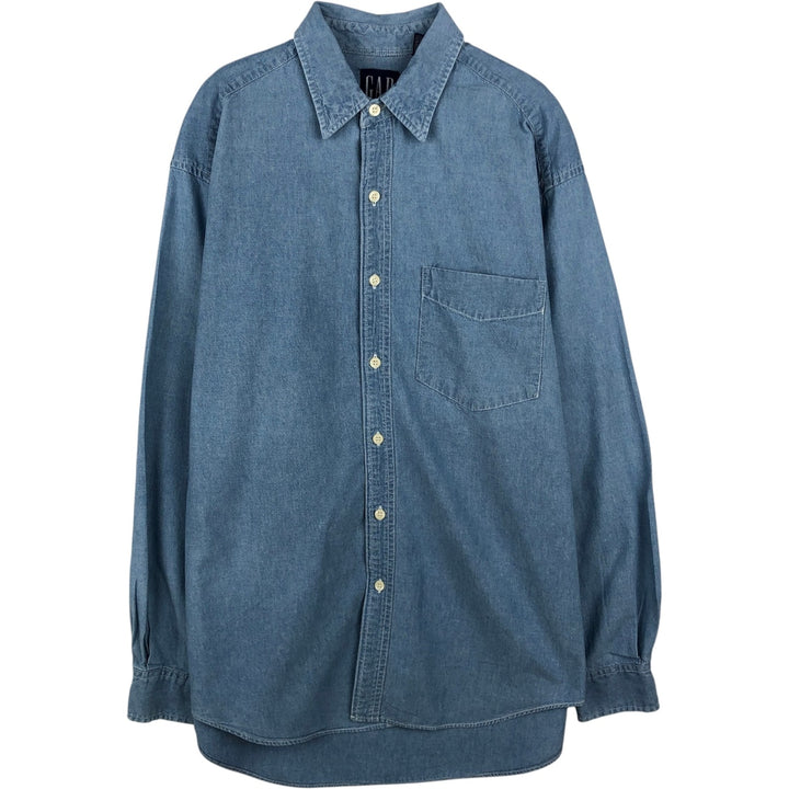 90'S GAP (Old GAP) Long-Sleeve Chambray Shirt, Men's Size M (Equivalent), Vintage cotton blue type Vintage Second Hand