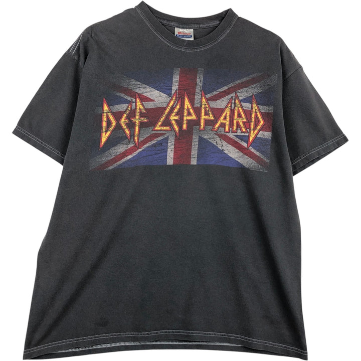Hanes Heavyweight Def Leppard Union Jack Band T-Shirt (Men's Size L) cotton Charcoal Vintage Second Hand