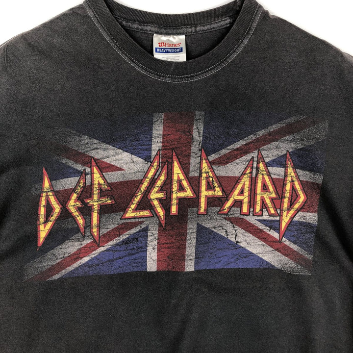 Hanes Heavyweight Def Leppard Union Jack Band T-Shirt (Men's Size L) cotton Charcoal Vintage Second Hand