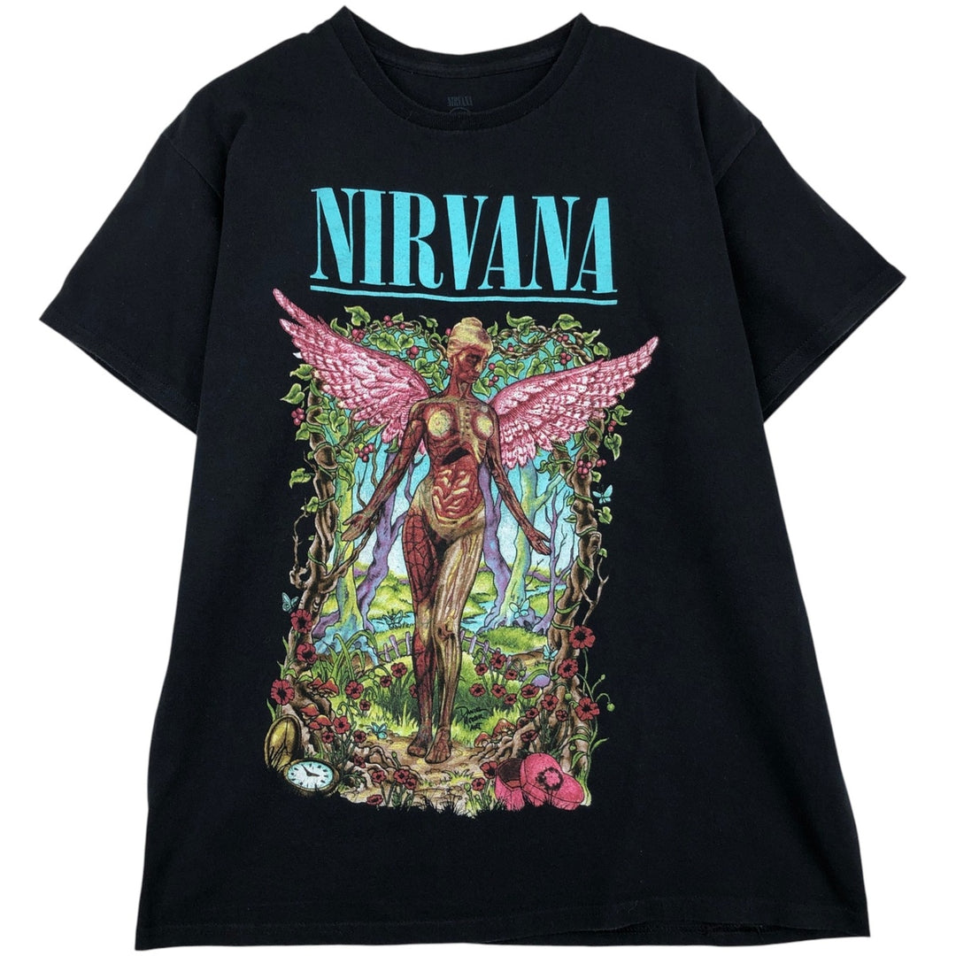 NIRVANA Nirvana Band T-shirt, Band T, Men's L size cotton black type Vintage Second Hand