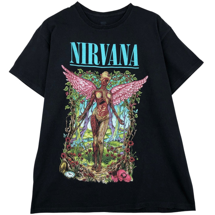 NIRVANA Nirvana Band T-shirt, Band T, Men's L size cotton black type Vintage Second Hand
