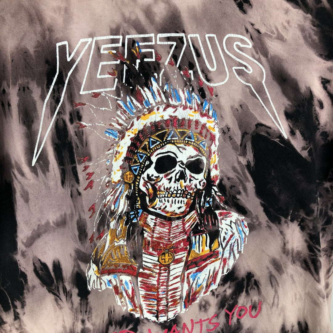 TEESTYLED KANYE WEST Skull Pattern Tie-Dye Rap T-Shirt (Men's Size L) cotton Red type red-purple Vintage Second Hand