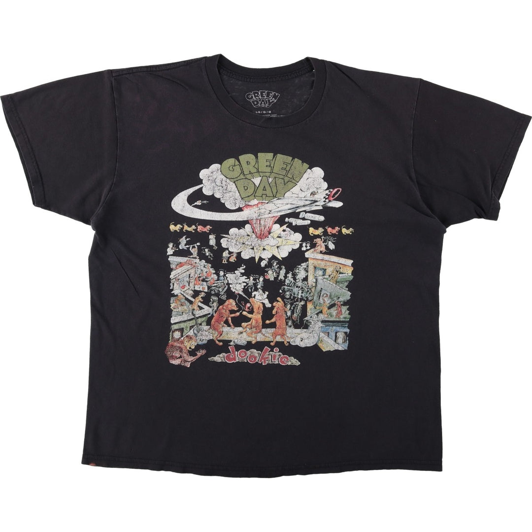 Green Day band t-shirt, men's size L (approx.) cotton Charcoal Vintage Second Hand
