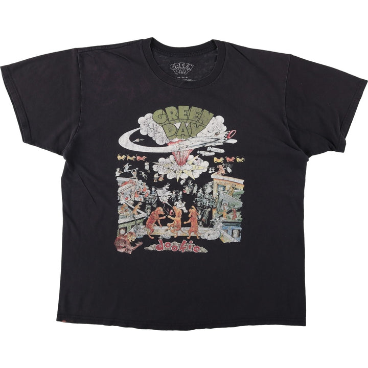 Green Day band t-shirt, men's size L (approx.) cotton Charcoal Vintage Second Hand