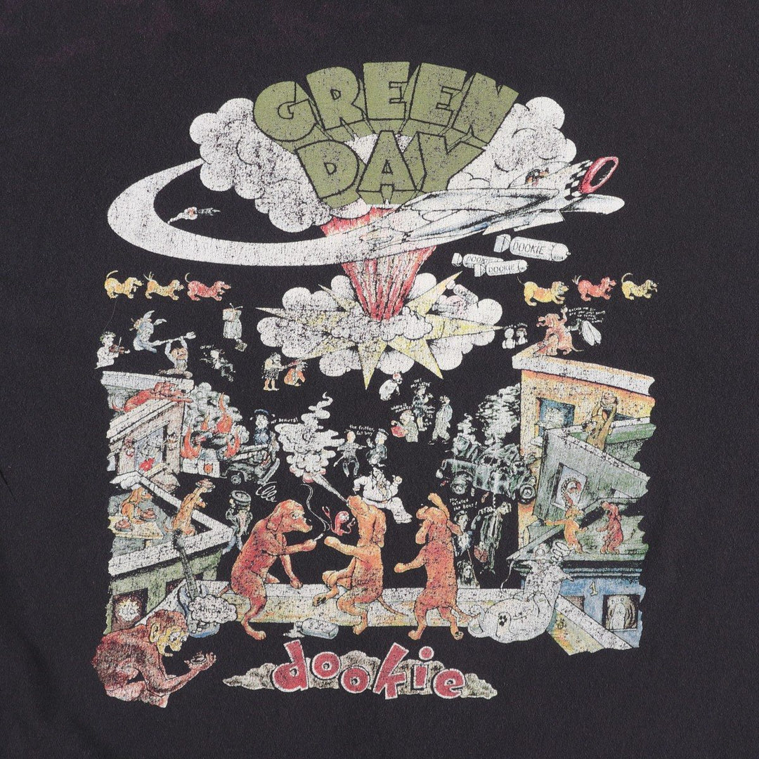 Green Day band t-shirt, men's size L (approx.) cotton Charcoal Vintage Second Hand