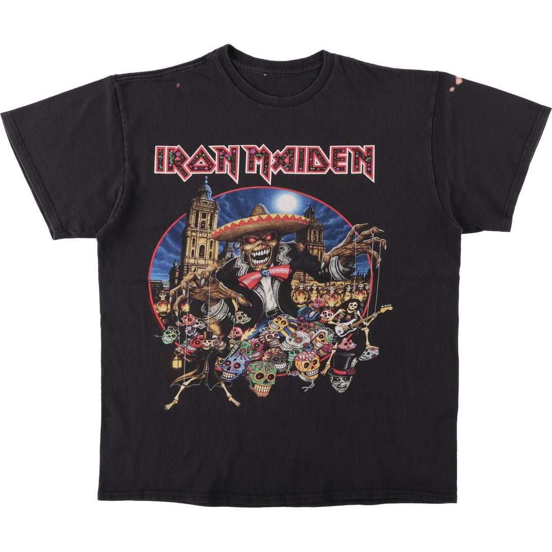 IRON MAIDEN Skull Pattern Band T-shirt, Men's XL size unclear black type Vintage Second Hand