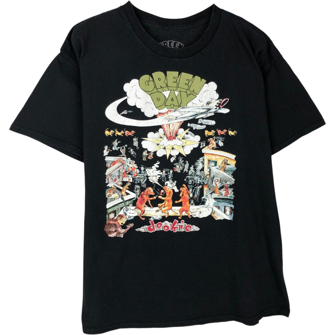 Green Day band t-shirt, men's size L (approx.) cotton black type Vintage Second Hand