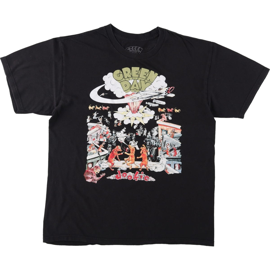 Green Day Band T-shirt, Men's M size cotton black type Vintage Second Hand