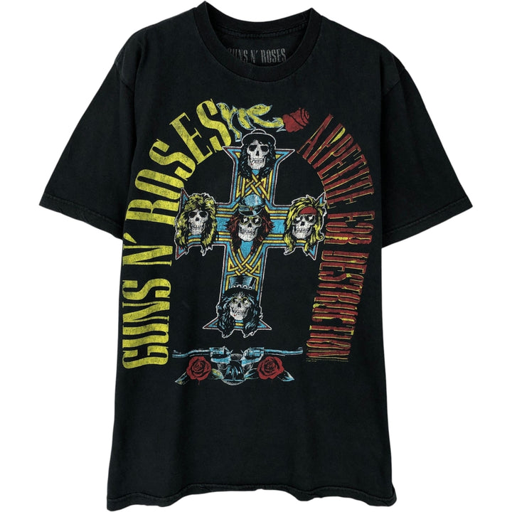 GUNS N' ROSES Skull Pattern Band T-shirt, Band Tee, Men's L size cotton black type Vintage Second Hand