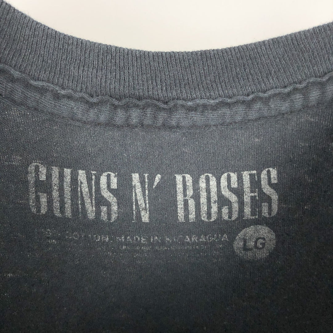 GUNS N' ROSES Skull Pattern Band T-shirt, Band Tee, Men's L size cotton black type Vintage Second Hand