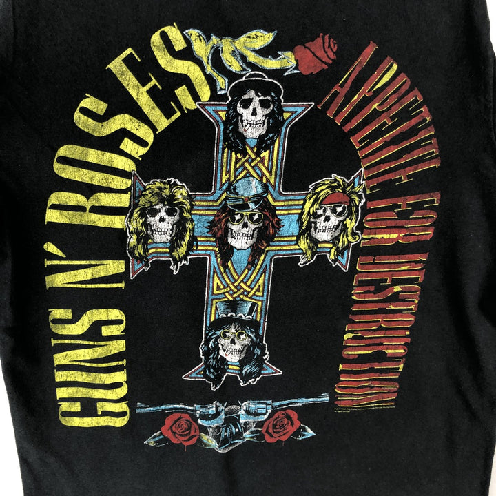GUNS N' ROSES Skull Pattern Band T-shirt, Band Tee, Men's L size cotton black type Vintage Second Hand
