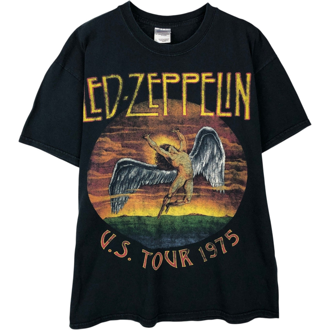 Gildan LED ZEPPELIN Band T-shirt, Men's L size cotton navy blue type Vintage Second Hand
