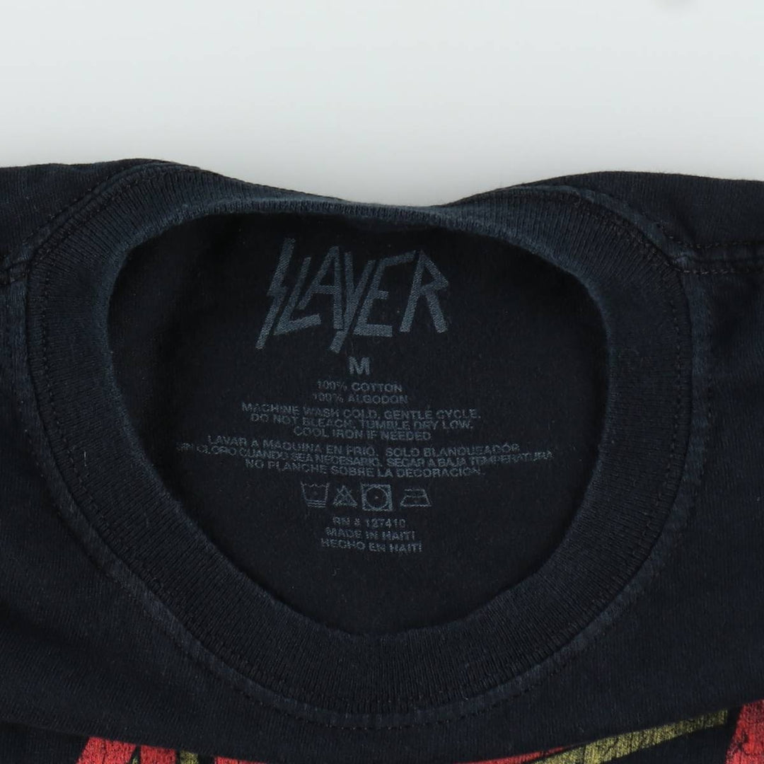 SLAYER Skull Pattern Band T-Shirt, Men's Medium cotton black type Vintage Second Hand