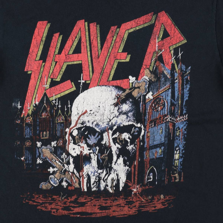 SLAYER Skull Pattern Band T-Shirt, Men's Medium cotton black type Vintage Second Hand