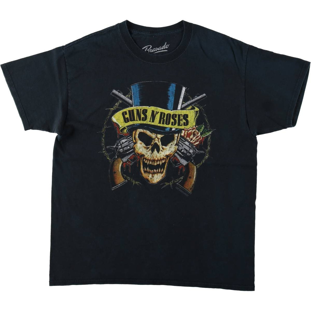 BRAVADO GUNS N' ROSES Skull Pattern Band T-Shirt (Men's Size M) unclear black type Vintage Second Hand