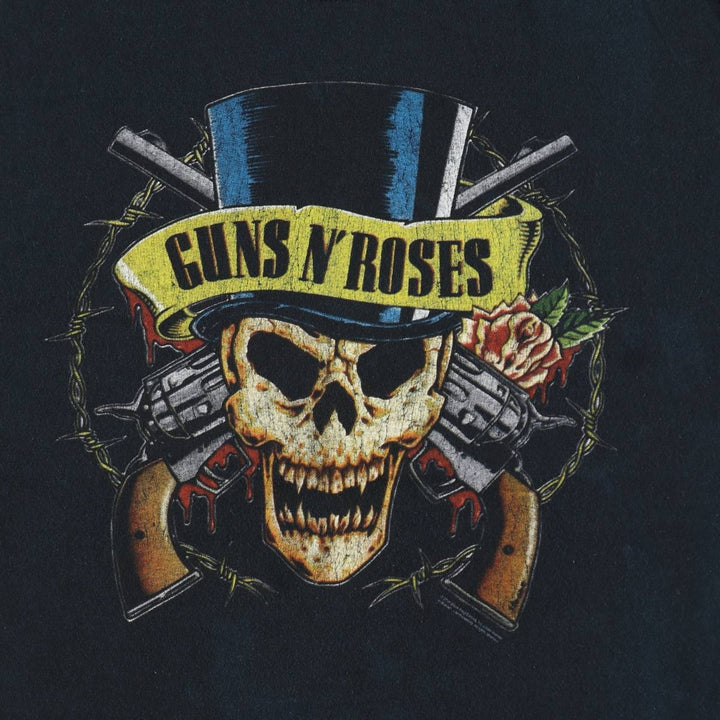 BRAVADO GUNS N' ROSES Skull Pattern Band T-Shirt (Men's Size M) unclear black type Vintage Second Hand