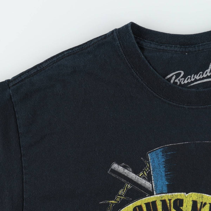 BRAVADO GUNS N' ROSES Skull Pattern Band T-Shirt (Men's Size M) unclear black type Vintage Second Hand