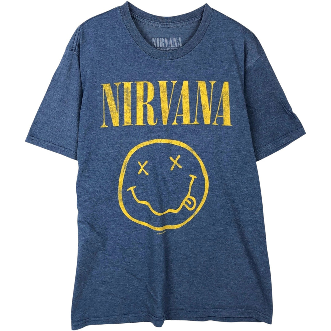 NIRVANA Nirvana Band T-shirt, Band T, Men's L size cotton blue type Vintage Second Hand