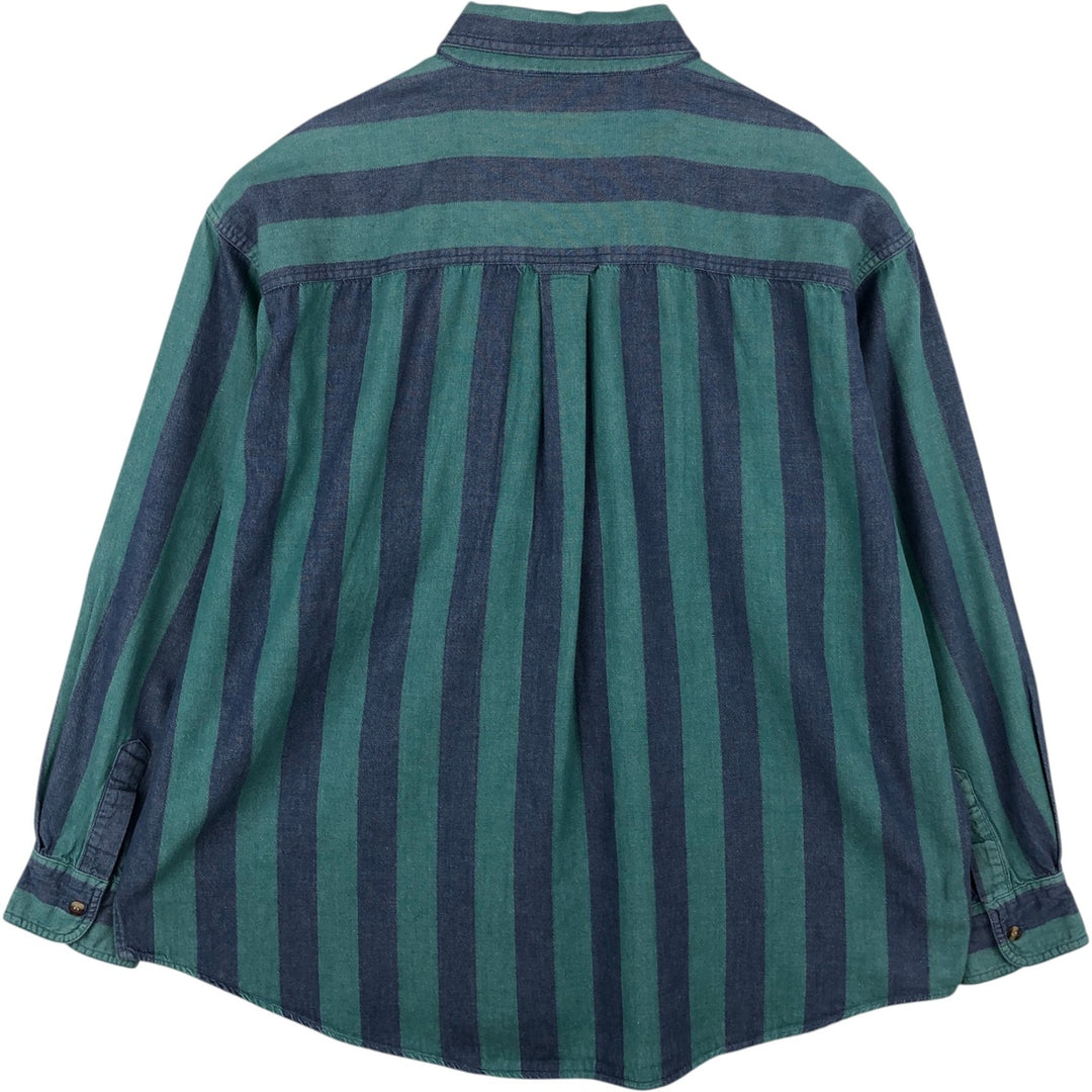 1990'S St. John's Bay Stripe Pattern Long-Sleeve Printed Flannel Shirt, Men's Size XL (Equivalent), Vintage cotton green type Vintage Second Hand